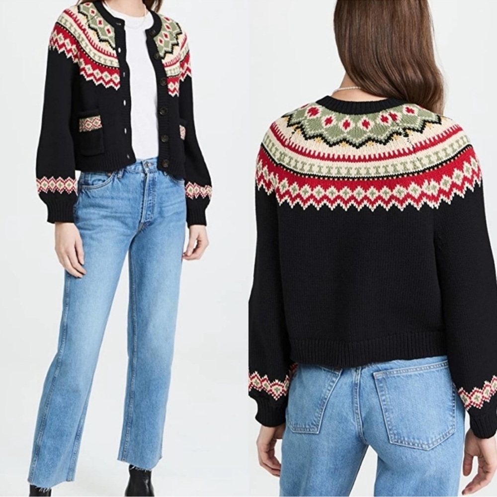 THE GREAT. Holiday Fair Isle sophomore cardigan size large